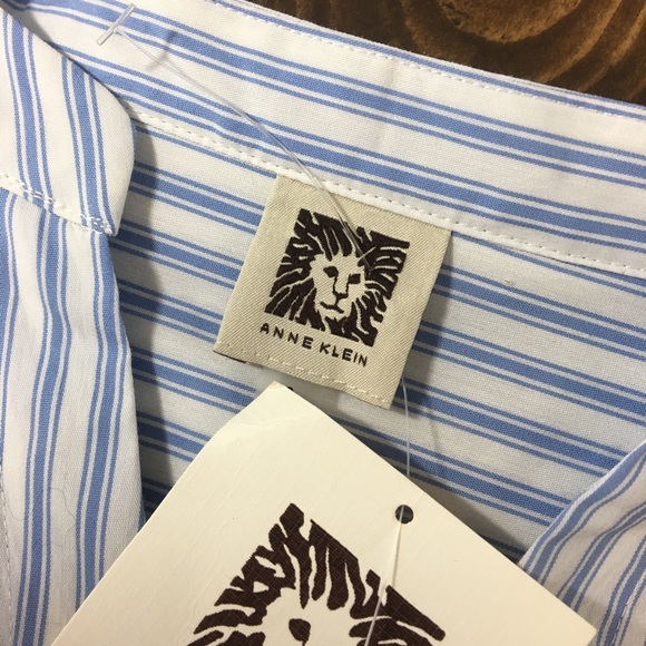 Anne‎ Klein | Striped Lace Bell Sleeve Button Down Blouse - Picture 7 of 7